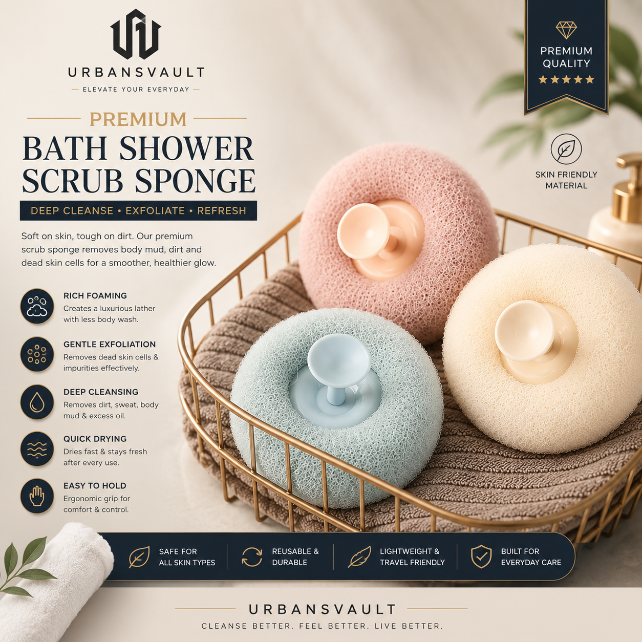 3x Bath Shower Scrub Sponge